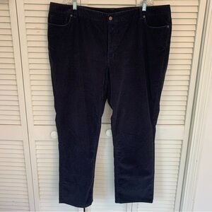 LL Bean Womens Corduroy Pants 22W Favorite Fit Dark Navy Blue Straight Leg
